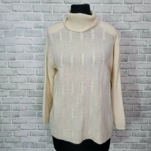 Vintage Jeanne Pierre Womens L Ivory‎ Knit Turtleneck Sweater Lambswool Angora